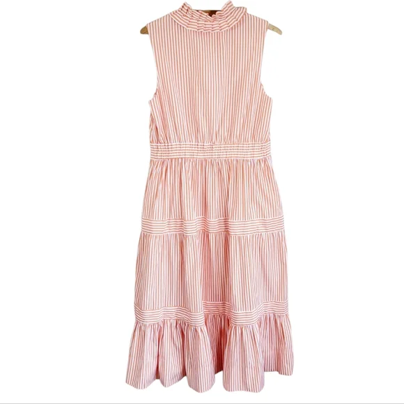 NWOT GRETCHEN SCOTT DESIGNS Hope Melon Striped Tiered Ruffled Sleeveless Dress